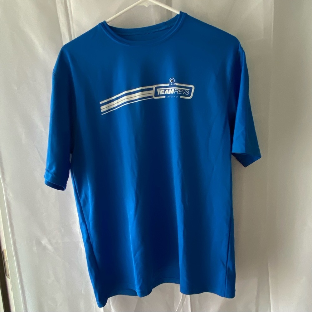 Syntrel T-shirt Racing Team Rev3 in blue. SZ L  NWOT Wicking material